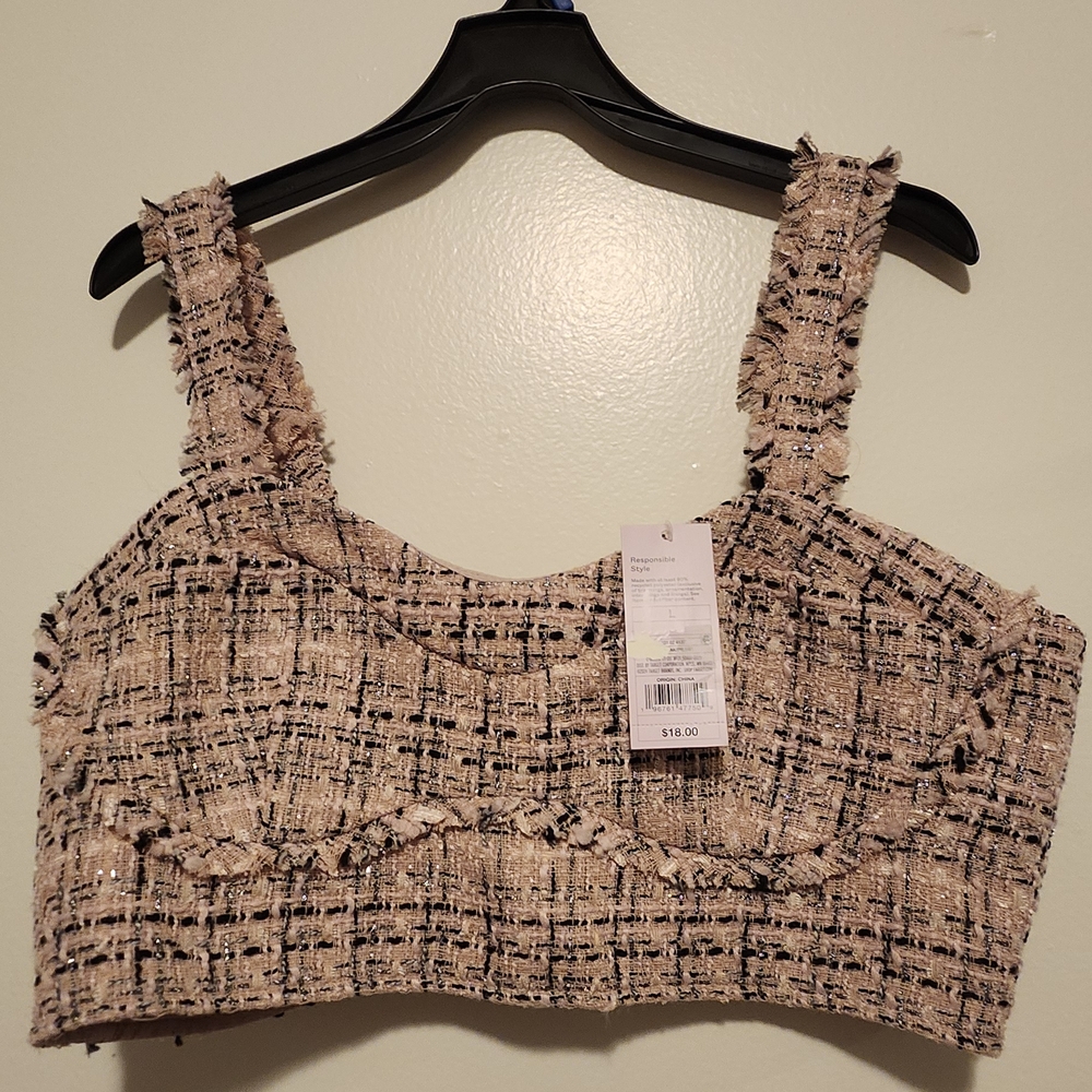 Chic Tweed Crop Top - Black and Cream